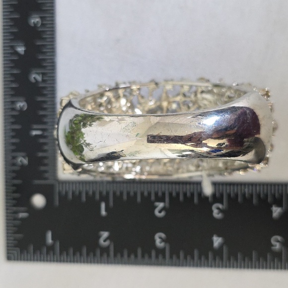 Vintage Statement Silver CZ Bling Clamper Hinge Bracelet - Picture 11 of 11